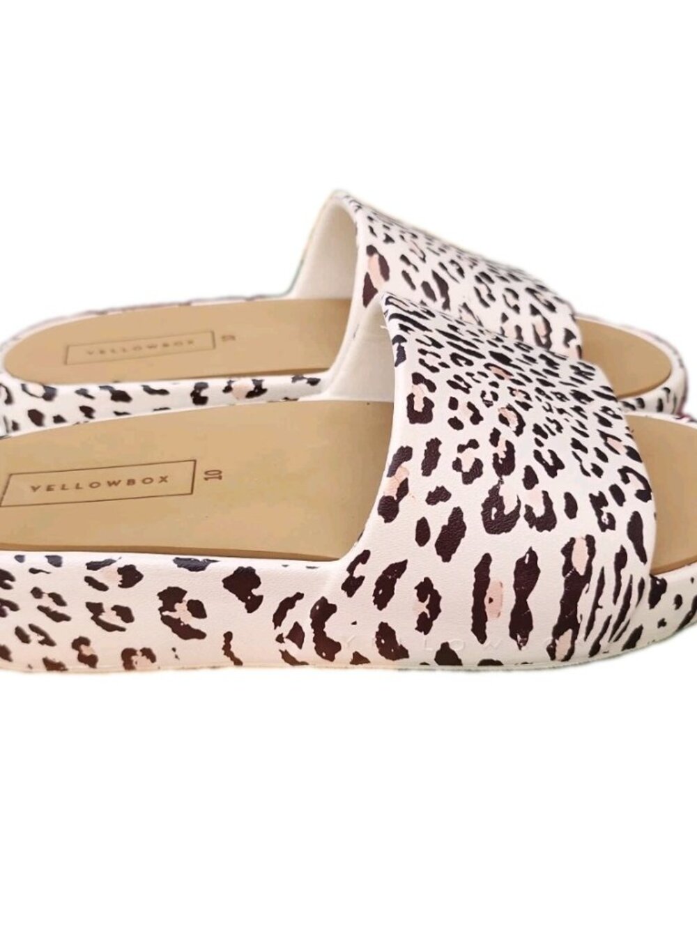 NEW Yellowbox Torrey Cream & Brown Leopard Wedge Slides Sandal Women Sz 10